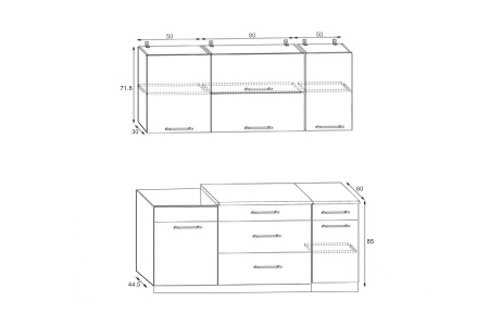 Кухня Ночь-1 1.8 м черный металлик